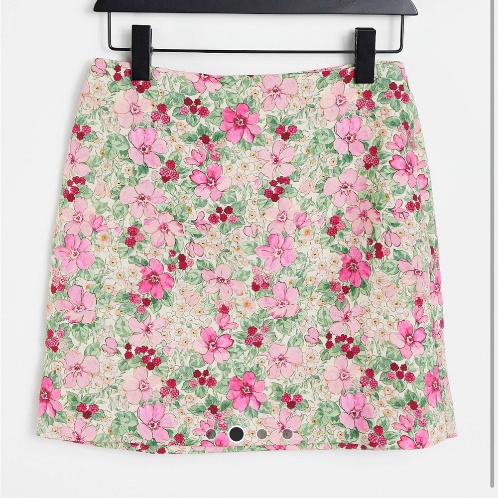 & other stories linen blend floral print mini skirt size 6